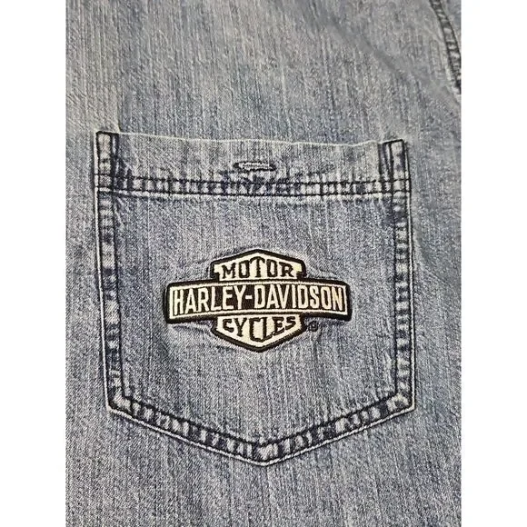 Vintage Harley Davidson Embroidered Blue Denim Button Down Shirt Men's Size 2XL - Picture 4 of 9